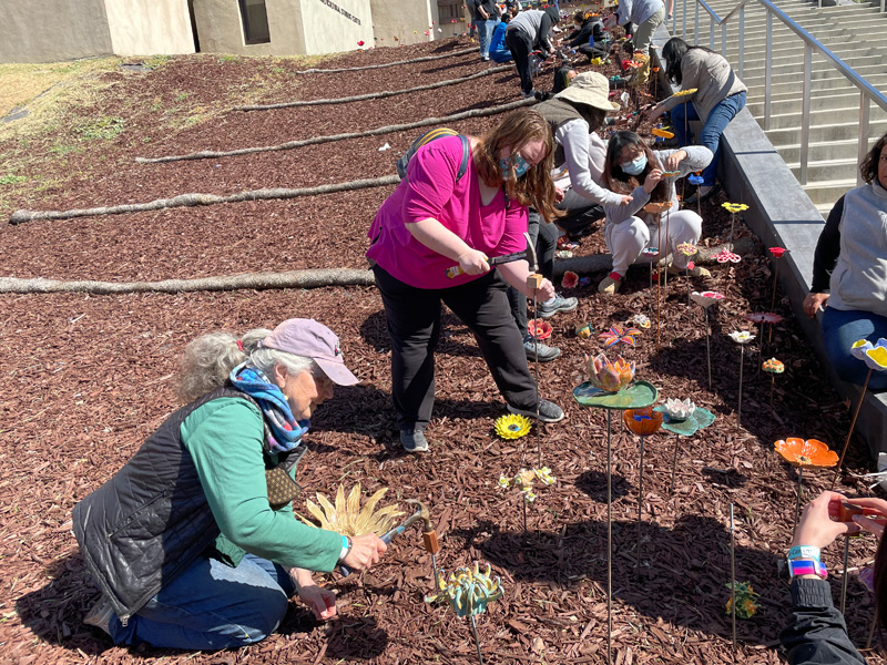 Students Installing the Flowers