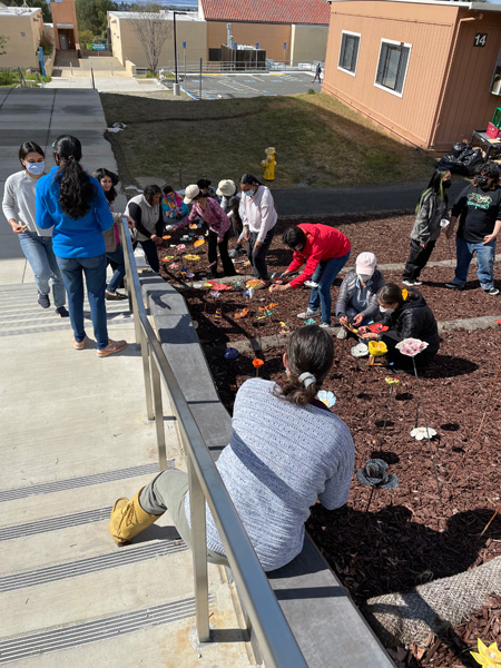 Students Installing the Flowers